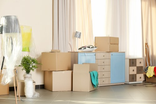 Packing boxes and furniture ready for urgent removals in Hillingdon