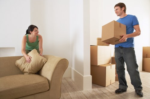 Boxes and furniture being moved from a Hillingdon flat